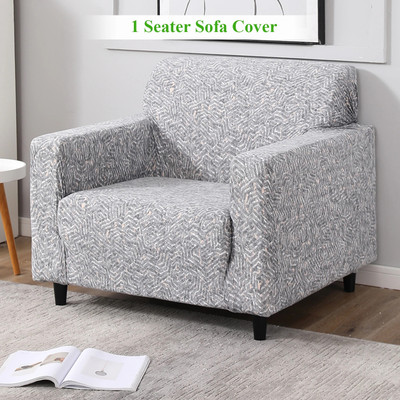 HOKiPO Polyester 1 Seater Sofa Abstract Cover(Pack of 1 Grey Zig Zag)