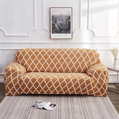 tansh Polyester 3 Seater Sofa Geometric Cover(Pack of 1 Beige)