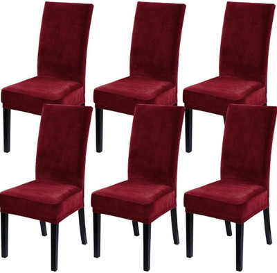 Stuff N' Fluff Polyester Plain 6 Seater Chair Cover(Maroon Pack of 6)