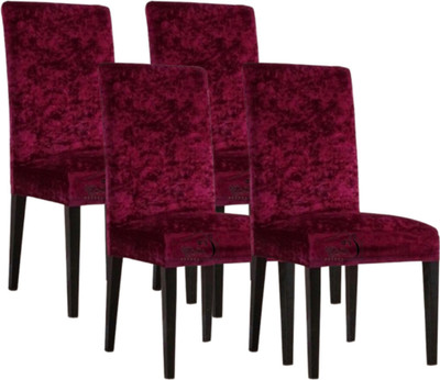 Roodra Creations Velvet 1 Seater Chair Plain Cover(Pack of 4 Maroon)