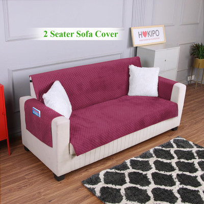 HOKiPO Velvet 2 Seater Sofa Plain Cover(Pack of 1 Wine)