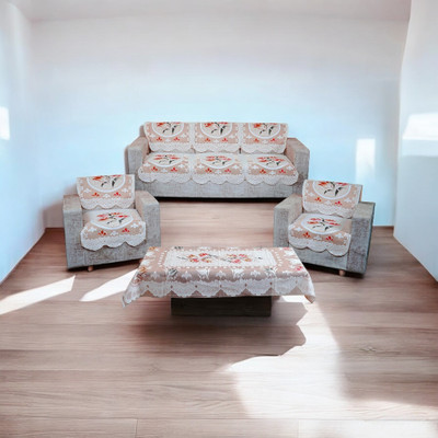 R2H2 Polyester Floral 3+2 Seater Sofa Cover(Brown Pack of 6)