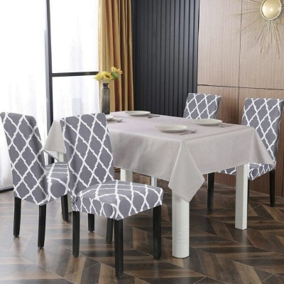 Mahadev Trader Polycotton Geometric Chair Cover(Grey Pack of 4)