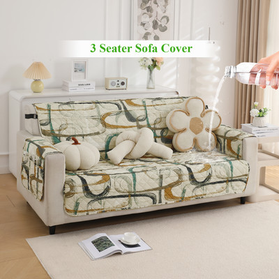 HOKiPO Polyester Abstract 3 Seater Sofa Cover(Parchement Beige Abstract Art Pack of 1)