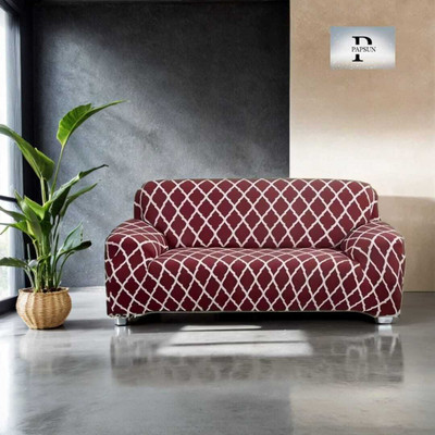 papsun Polyester Checkered 3 Seater Sofa Cover(Maroon Pack of 1)