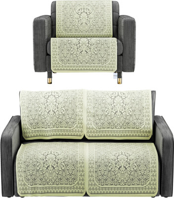 HOMESTIC Cotton 3 Seater Sofa Floral Cover(Pack of 6 Cream & Brown)