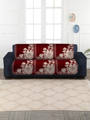 Multitex Jacquard Floral 3 Seater Sofa Cover(Red Pack of 2)