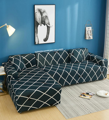 Magic Cover Polyester Plain 3+3 Seater L-Shape Sofa Cover(Blue Pack of 1)