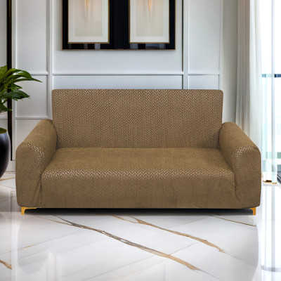 igi Jacquard Abstract 3 Seater Sofa Cover(GOLD, CAMEL Pack of 1)
