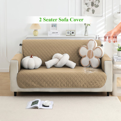 HOKiPO Polyester Plain 2 Seater Sofa Cover(Camel Pack of 1)