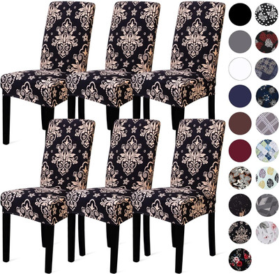 QUIRKYHUB Polycotton 6 Seater Chair Floral Cover(Pack of 6 Brown, Black)