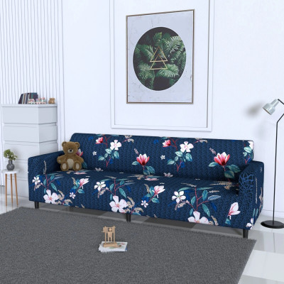 B BESTILO Polyester Checkered 4 Seater Sofa Cover(BLU LOTUS Pack of 1)