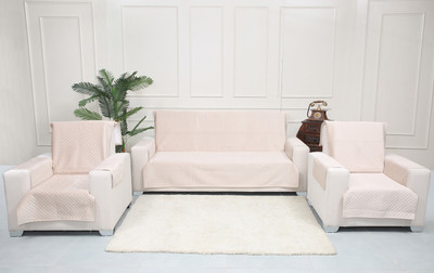 RRB TEXTILE Velvet Plain 3 Seater Sofa Cover(Cream Pack of 3)