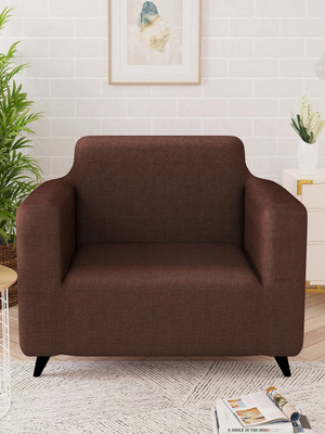 Story@home Polyester 1 Seater Sofa Geometric Cover(Pack of 1 Dark Brown)