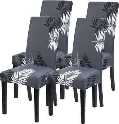 NAYISHI Polycotton 4 Seater Chair Geometric Cover(Pack of 4 grey leaf 4 seater)