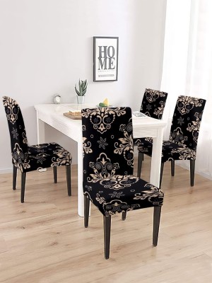 Mahadev Trader Polycotton Geometric 1 Seater Chair Cover(Black Damask Pack of 4)