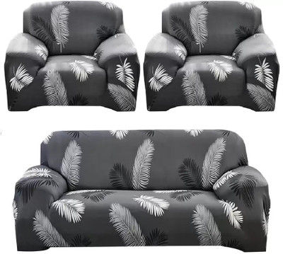 NAYISHI Polyester 3+1+1 Seater Sofa Floral Cover(Pack of 3 Grey)