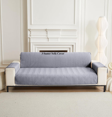 HOUSE OF QUIRK Polyester Plain 3 Seater Sofa Cover(Grey Pack of 1)