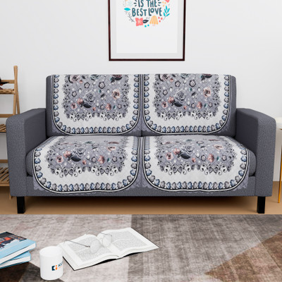 KUBER INDUSTRIES Polyester 2 Seater Sofa Floral Cover(Pack of 4 White, Grey)