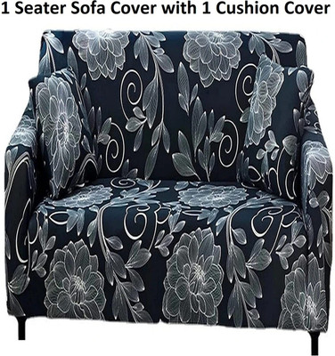 lukzer Polyester Floral 1 Seater Sofa Cover(Blue Dahlia Design Pack of 1)