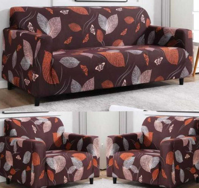 ADstore Polyester Floral 3+1+1 Seater Sofa Cover(Maroon Pack of 1)