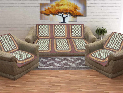SkyKross Cotton 3+2 Seater Sofa Floral Cover(Pack of 6 Brown)