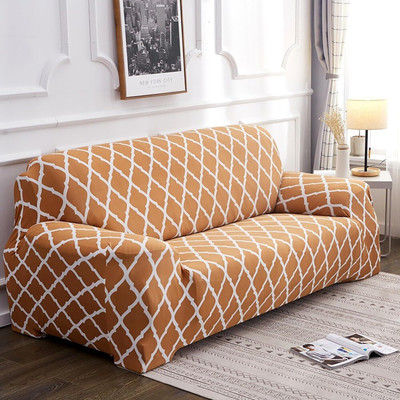 TURIYA Polyester Geometric 3 Seater Sofa Cover(Beize Pack of 1)