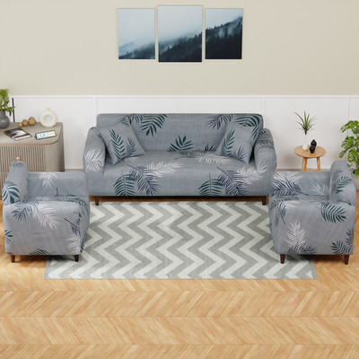 lukzer Polyester Floral 3+1+1 Seater Sofa Cover(Dark Grey with Print Pack of 1)
