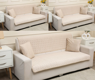Fashion Throw Velvet 3+2+2 Seater Sofa Geometric Cover(Pack of 6 Beige)