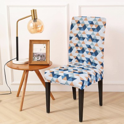 ohello Polycotton Geometric Chair Cover(Blue, Orange Pack of 4)