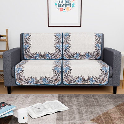 KUBER INDUSTRIES Cotton 2 Seater Sofa Geometric Cover(Pack of 4 Yellow, Blue)