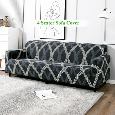 HOKiPO Polyester 4 Seater Sofa Geometric Cover(Pack of 1 Shadow Grey)