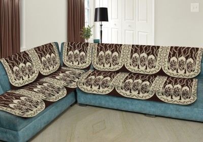 JAYVAAM Velvet, Jacquard, Chenille Floral Sofa Cover(Brown Pack of 6)