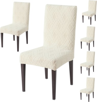 HOKiPO Jacquard Floral Chair Cover(Cream Pack of 6)