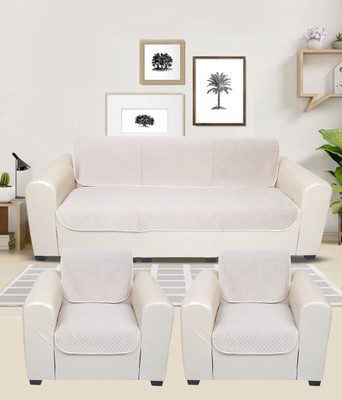 A.P HANDLOOM Velvet Plain 3+2 Seater Sofa Cover(Beige Pack of 6)