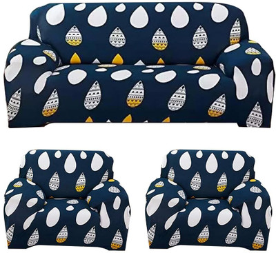 igi Polyester Abstract 3+1+1 Seater Sofa Cover(BLUE Pack of 3)