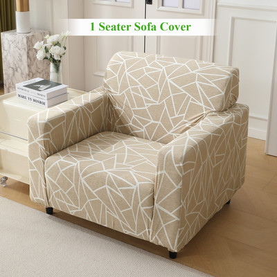HOKiPO Polyester Abstract 1 Seater Sofa Cover(Beige Abstract Pack of 1)