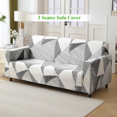 HOKiPO Polyester 3 Seater Sofa Geometric Cover(Pack of 1 Snow White Black Geometry)