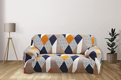 VARIKSH HOMES Polycotton Geometric 3 Seater Sofa Cover(Orange Pack of 1)