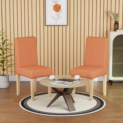 lukzer Jacquard 1 Seater Chair Plain Cover(Pack of 2 Pastel Orange Dotted Stripe)
