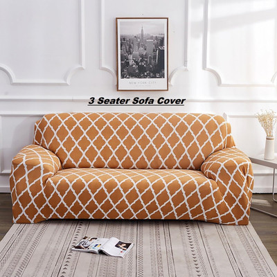 PRABHNOOR Polyester Checkered 3 Seater Sofa Cover(Beize Pack of 1)