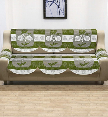 Bigger fish Polycotton 3 Seater Sofa Floral Cover(Pack of 8 Green)