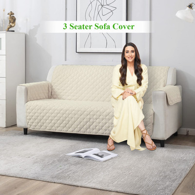 HOKiPO Polyester 3 Seater Sofa Plain Cover(Pack of 1 Cream)