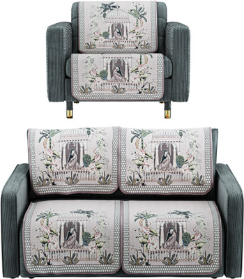 KUBER INDUSTRIES Cotton 3 Seater Sofa Abstract Cover(Pack of 6 Grey)