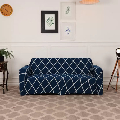 papsun Polyester Abstract 3 Seater Sofa Cover(Blue Pack of 1)