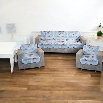Bdeck Bruders Polyester Floral 3+2 Seater Sofa Cover(Blue Pack of 5)
