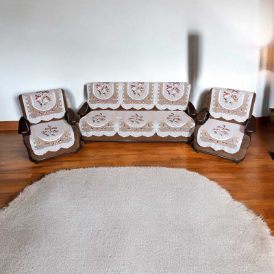 Pinkleaf Polyester Abstract 3+1+1 Seater Sofa Cover(Brown Pack of 1)