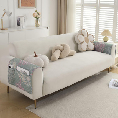 HOKiPO Polyester 3 Seater Sofa Floral Cover(Pack of 2 Tropical Leaves Pastel Green)