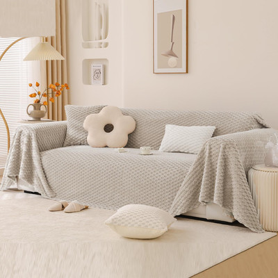 HOKiPO Fleece 2 Seater Sofa Plain Cover(Pack of 1 Sand Brown)