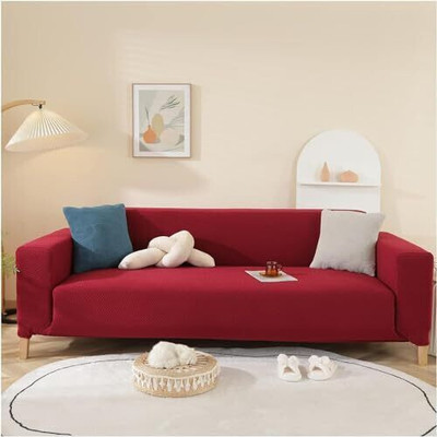 HOME BEAUTIFIER Polyester Striped 3 Seater Sofa Cover(Maroon Pack of 1)